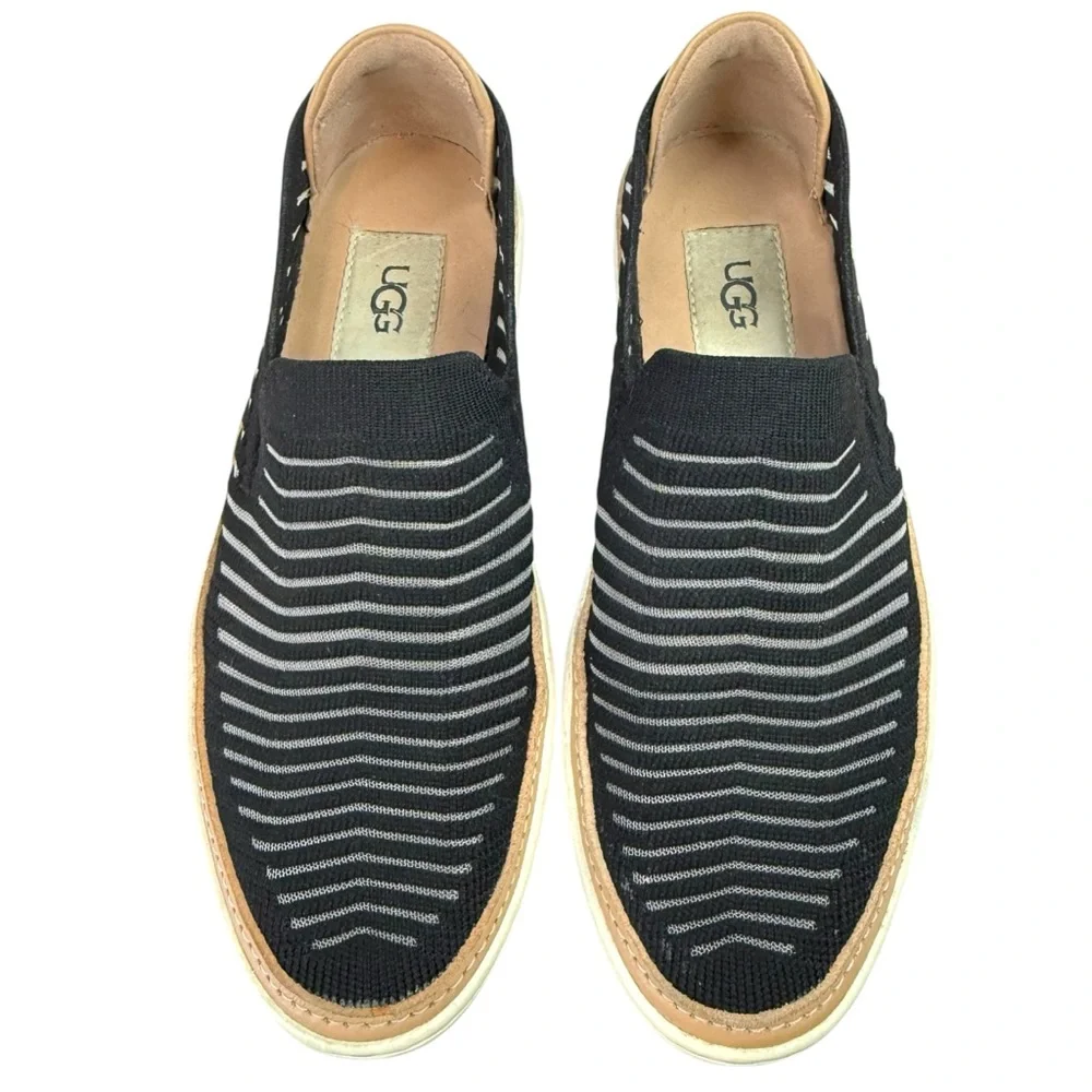UGG Sammy Breeze Knit Slip On Leather Sneakers Black Size 5.5 Coastal Preppy